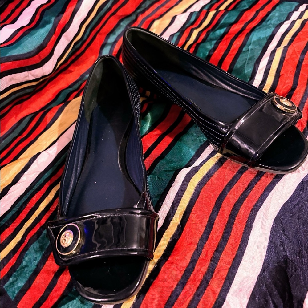 Tori Burch Patent Leather peep toe Flats.
